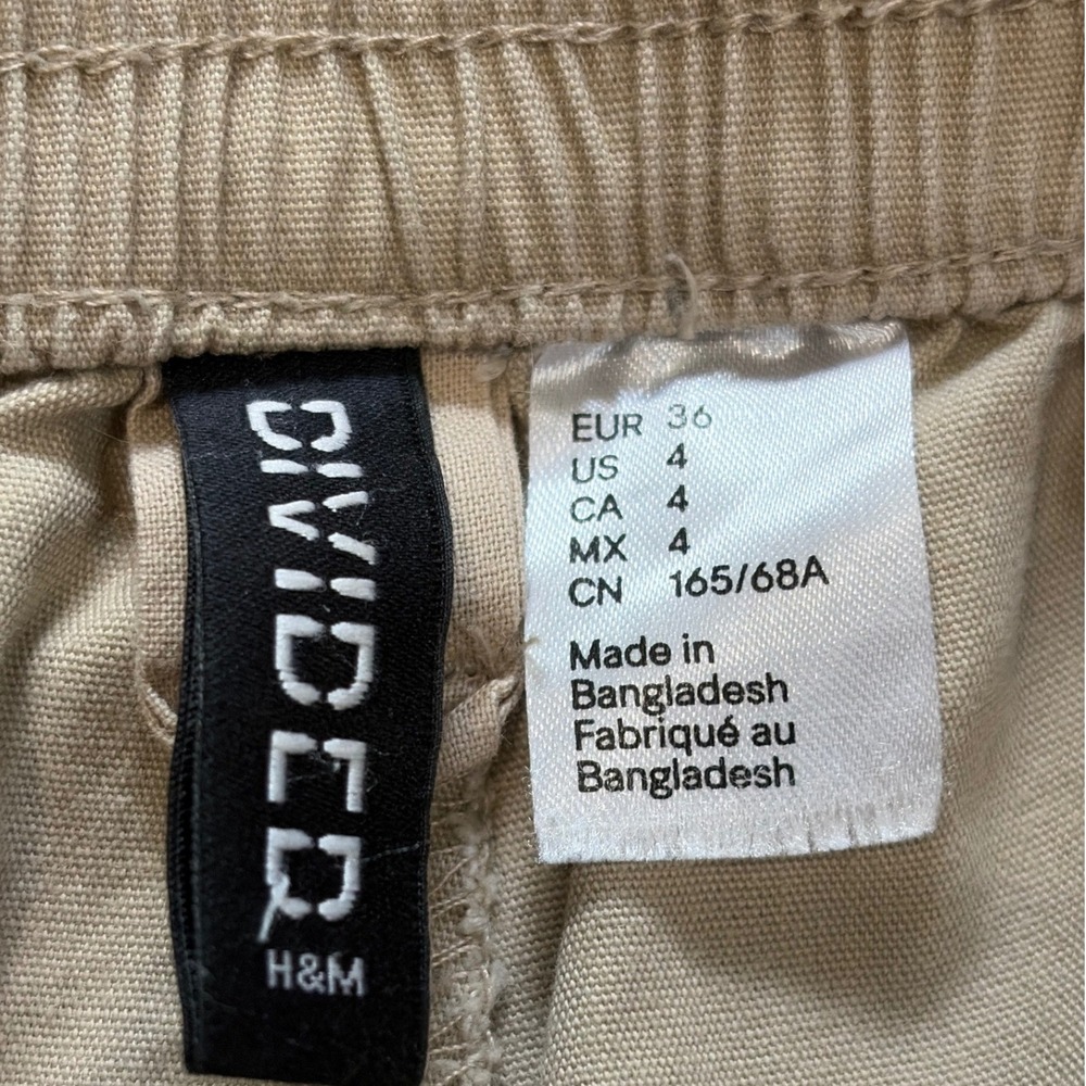 H&M Womens Utility Gorpcore Cargo Pants Beige Straight Leg Cotton 8 - Picture 4 of 5